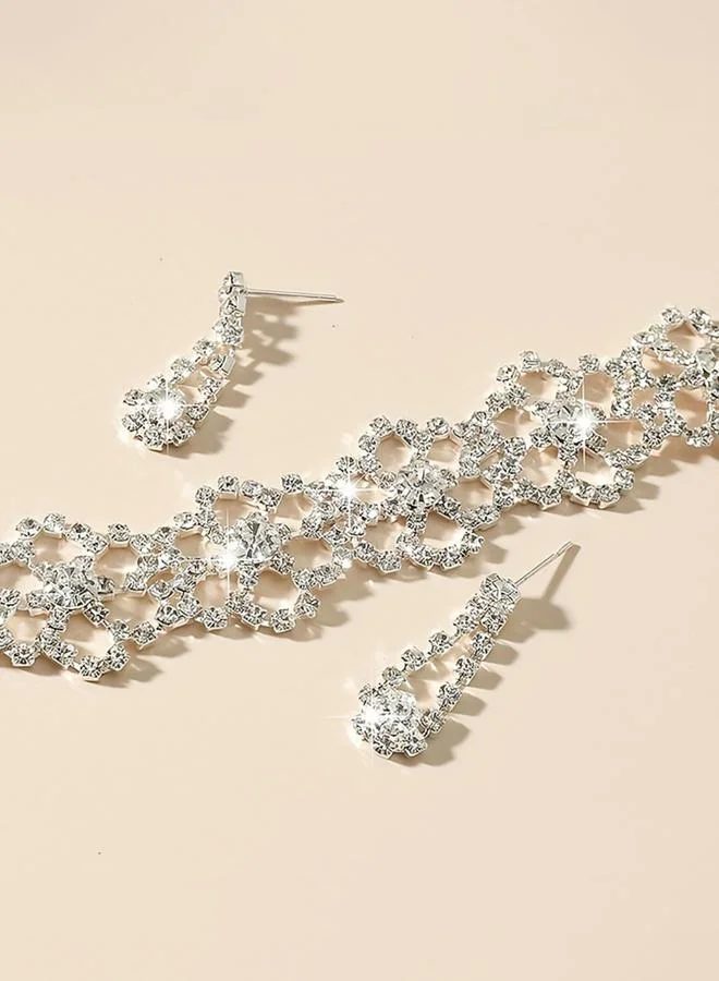 Take Two  Women Silver Floral Crystal Choker Necklace And Earrings Set for Women | Best Price UAE